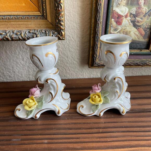 Vintage Candlesticks porcelain candlesticks set of 2 - Picture 4 of 5